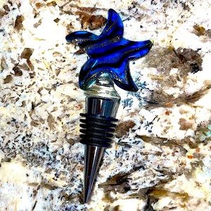 ⭐️ Blue Star Hand Blown Glass Wine / Liquor Bottle Stopper Cork